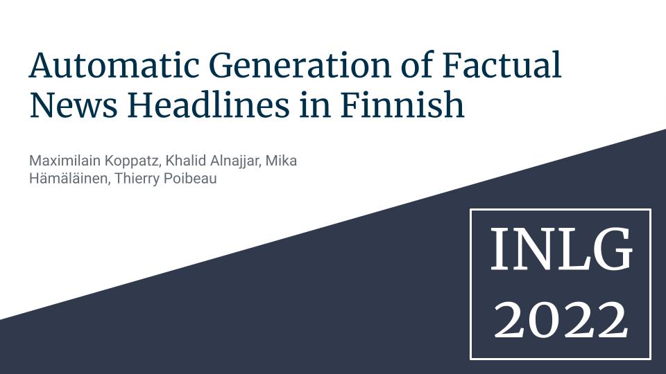 Automatic Generation Of Factual News Headlines In Finnish