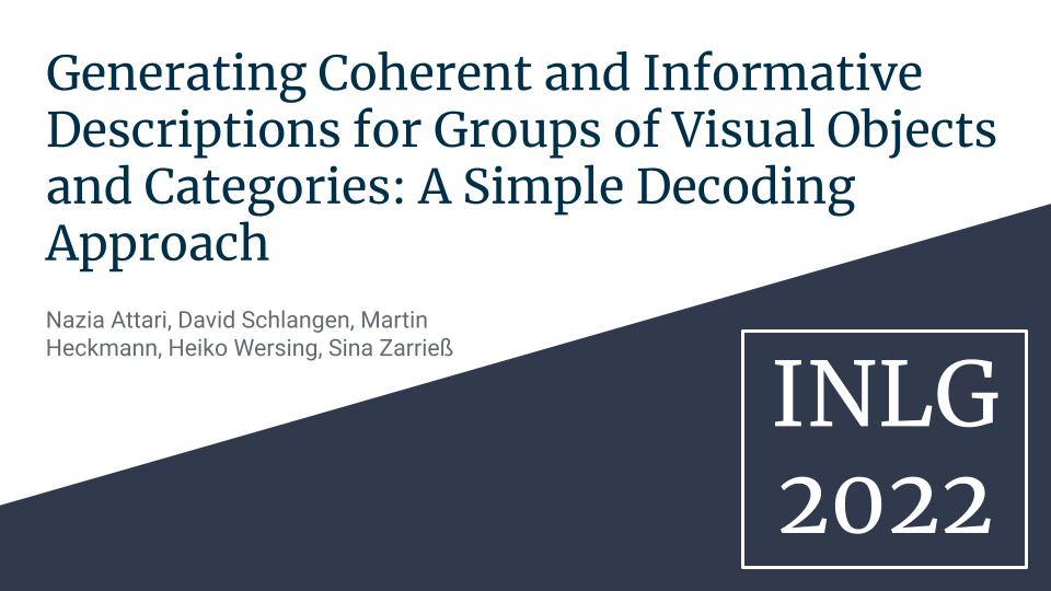 Generating Coherent And Informative Descriptions For Groups Of Visual Objects And Categories: A Simple Decoding Approach