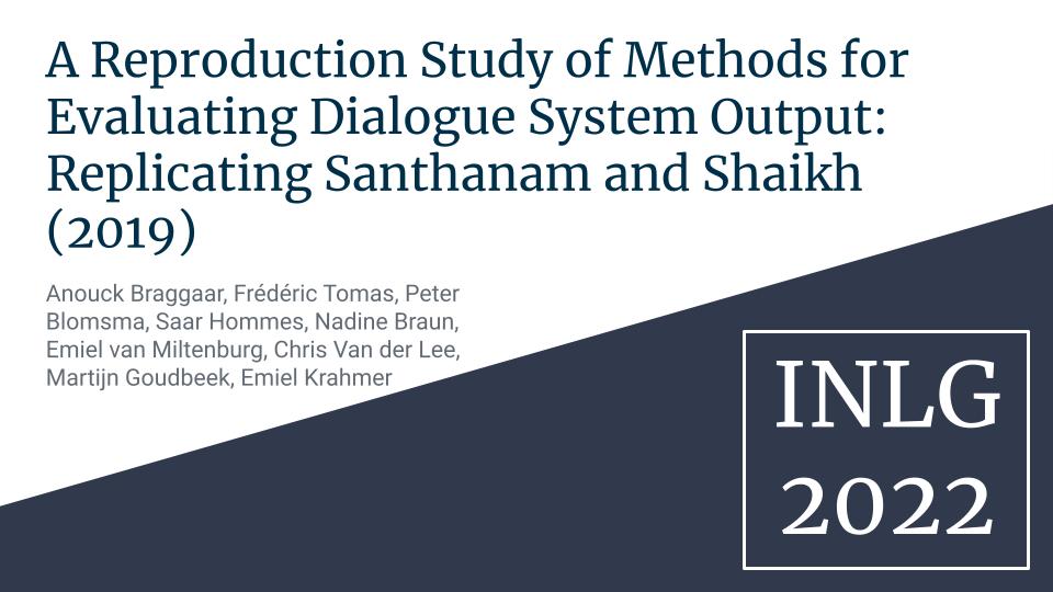 A Reproduction Study Of Methods For Evaluating Dialogue System Output: Replicating Santhanam And Shaikh (2019)